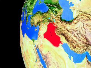 Iraq from space on realistic model of planet Earth with country borders and detailed planet surface.