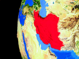 Iran from space on realistic model of planet Earth with country borders and detailed planet surface.