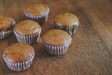 Bakery fresh banana cup cake hot from oven , home made food.