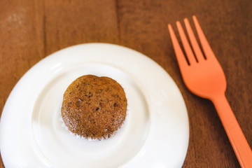 Bakery fresh banana cup cake hot from oven , home made food.