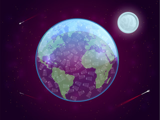 The concept of pollution of the planet disposable plastic utensils. Vector illustration.
