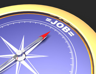 Abstract compass with needle pointing the word job. job concept