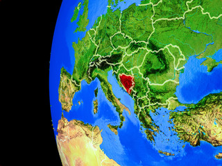 Bosnia and Herzegovina from space on realistic model of planet Earth with country borders and detailed planet surface.