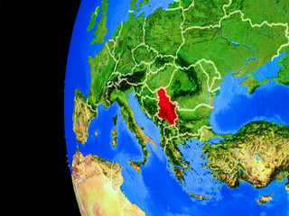 Serbia from space on realistic model of planet Earth with country borders and detailed planet surface.