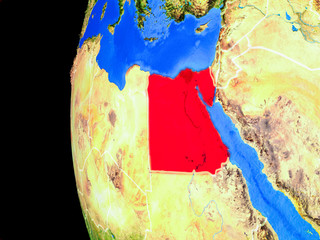 Egypt from space on realistic model of planet Earth with country borders and detailed planet surface.