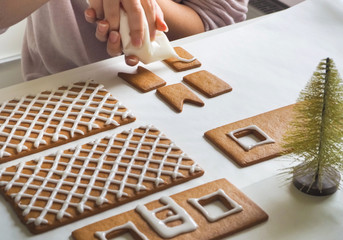Making of gingerbread house for Christmas or new year