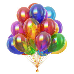 colorful party balloons bunch. festival, happy birthday decoration multicolored symbol. 3d rendering isolated