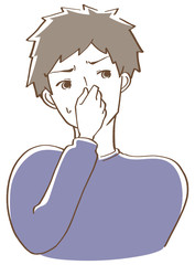 鼻を抑える男性　イラスト