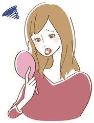 舌が白い女性　イラスト