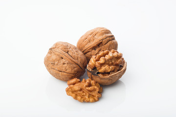 Food:  Closeup of Walnut Isolated on White Background Shot in Studio
