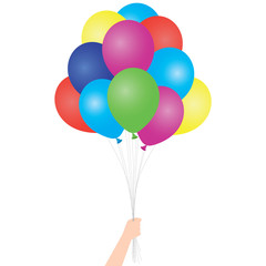 Vector colorful party balloons in hand