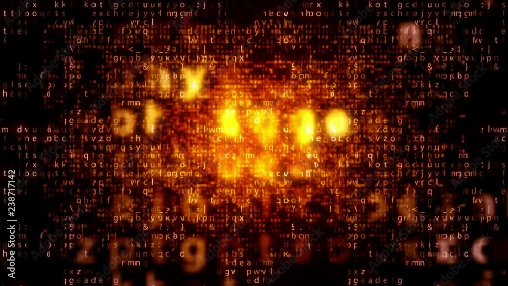 Poster cyberspace 3d rendering of dazzling plazma matrix letters moving down quickly in the black backgroun