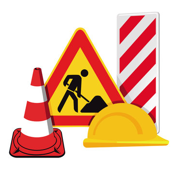 Baustellenabsperrung, Verkehrswarnung Warnschilder