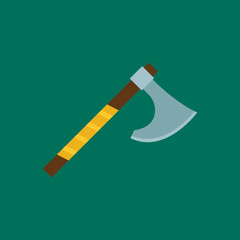 Viking War Axe flat icon isolated on green background. Simple axe sign symbol in flat style. Viking Vector illustration for web and mobile design.