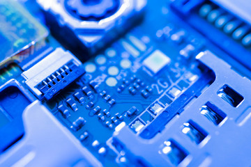 Abstract phone processor closeup, sim card slot. Information on the computer microchip concept, macro view.