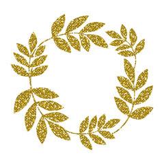 Leaf Frame. Golden Glitter. Vector