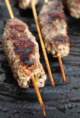 Lamb Kofta on a grill plate vertical