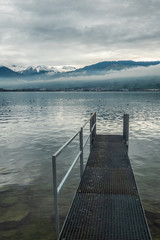 Invitation for a cold swim in the late autumn waters of the shores of the Upper Zurich Lake (Obersee), near Rapperswil-Jona, Sankt Gallen, Switzerland