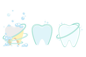 The concept of dental care. The stage of cleaning and whitening teeth. Oral Care, before and after brushing teeth. Vector illustration.