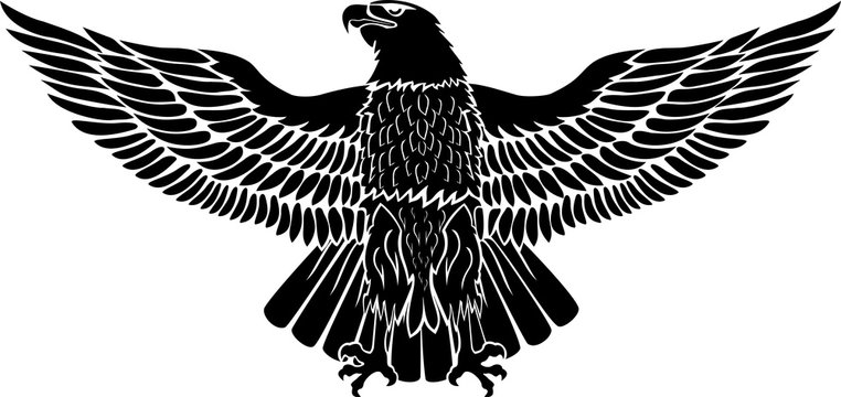 Eagle with open wings in black for tattoo and stickers
