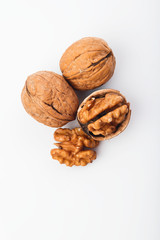 Food:  Top View of Walnut Isolated on White Background Shot in Studio