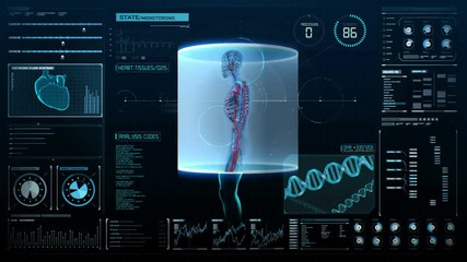 Scanning Human blood vessel in digital display, UI, Future medical technology, X-ray light. 4k animation.