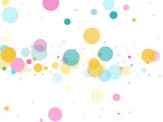 Memphis round confetti festive background in cyan blue, pink and yellow. Childish pattern vector.