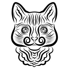 Cat with a pattern, hearts in the eyes, black lines