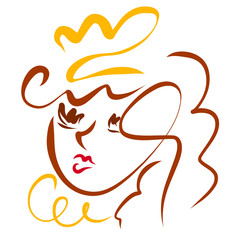 Young woman wearing a crown, makeup, creative colorful pattern