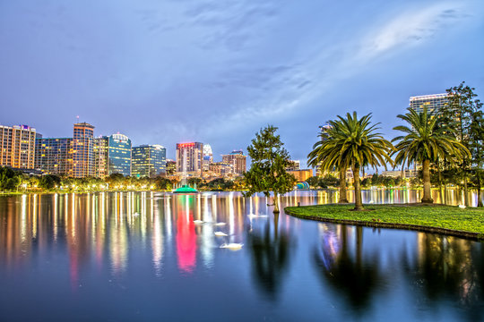 Downtown Orlando From Lake Eola Park At Night