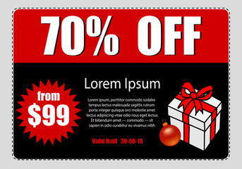 business coupon. Vector illustration Sale of goods and services. Christmas sale. Voucher.