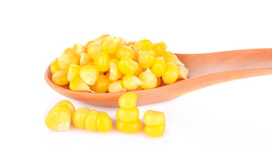 corn in spoon isolated on white background