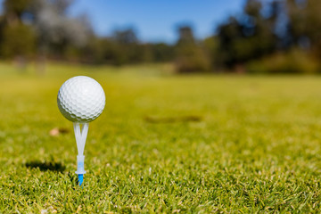 Golf Ball on a Tee at a Golf Course