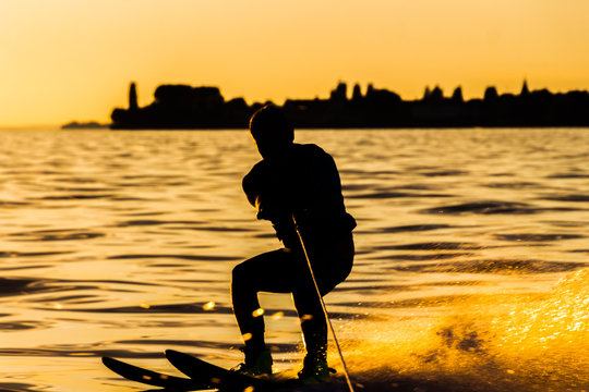 Sunset Silhouette Water Skiing