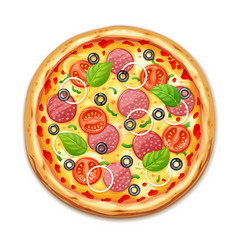 Fresh pizza with tomato, cheese, olive, sausage, onion, basil. - 238728597