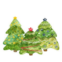 Three decorative Christmas trees. Watercolor illustration. - 238729739