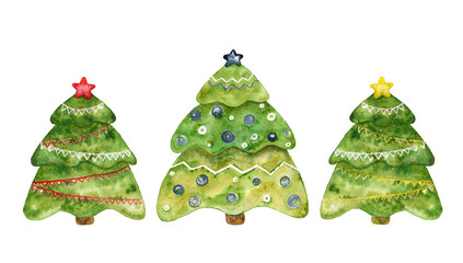 Three decorative Christmas firs. Watercolor set. - 238729778