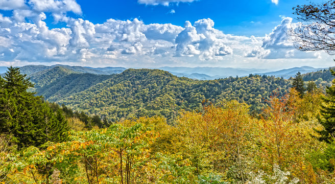 Panoramic View Over The Great Smoky Mountains In Tennessee