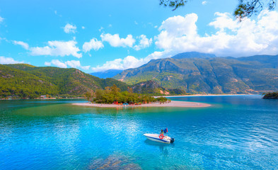 Fototapeta na wymiar Oludeniz lagoon in sea landscape view of beach, Turkey