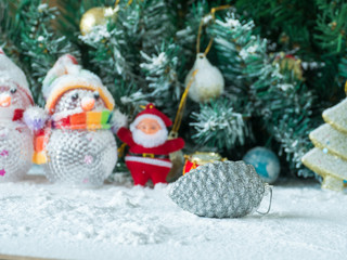 Christmas decorative gift boxes, drums and balls isolated on white background
