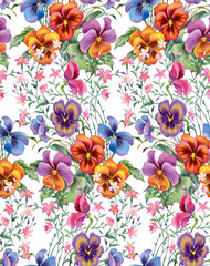 Floral composition of viola flowers. Seamless background pattern version1