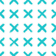 Fototapeta na wymiar Seamless pattern created using brush strokes. Abstract background with elements in the form of a cross or a delete sign. Design graphic element saved as a vector illustration