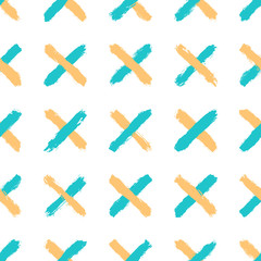Obraz premium Seamless pattern created using brush strokes. Abstract background with elements in the form of a cross or a delete sign. Design graphic element saved as a vector illustration