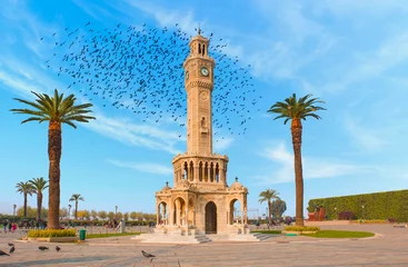 Wall murals Artistic monument Izmir clock tower. The famous clock tower became the symbol of Izmir