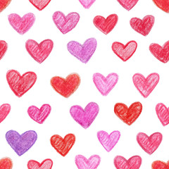 Seamless pattern with hand drawn color hearts