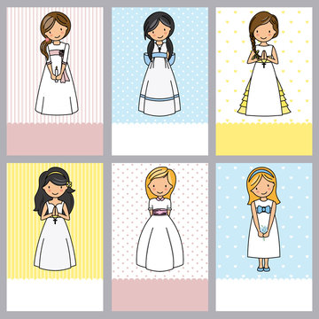 set of 6 first communion girl cards