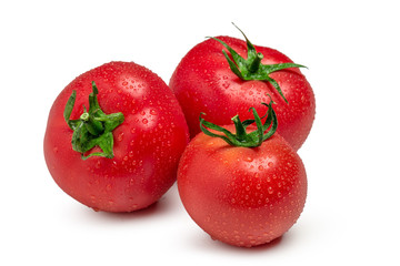 Three ripe  tomatoes isolated on white background