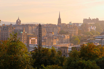 Fototapeta na wymiar Edinburgh, Scotland / United Kingdom. Sunset over the city as seen from the Calton Hill.
