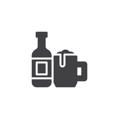 Obraz premium Beer bottle and glass vector icon. filled flat sign for mobile concept and web design. Bottle and glass of beer simple solid icon. Symbol, logo illustration. Pixel perfect vector graphics