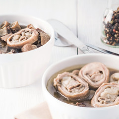 The national dish of nomadic peoples of Mongolia, Kalmykia, Tuva, Buryatia, Kazakhstan, Asia Europe East. Liver soup liver fat tripe onion lamb sheep